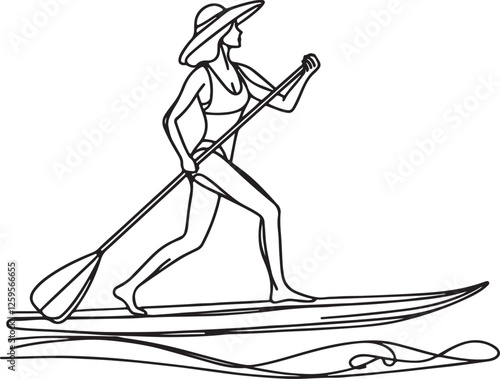 Minimalist Line Drawing of Woman Paddleboarding