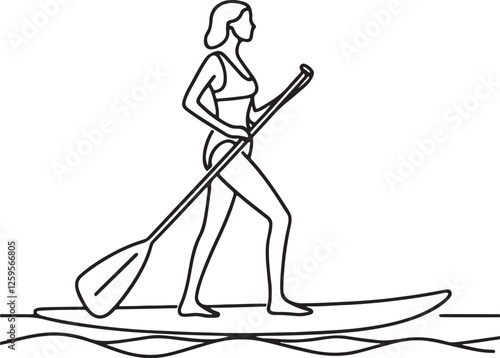 Minimalist Line Drawing of Woman Paddleboarding