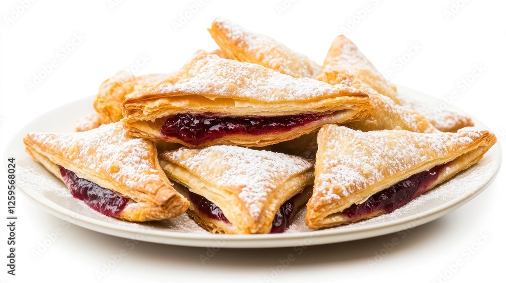Delicious cherry pastries on plate, white background, sweet treat, food photography Delicious cherry pastries on plate, white background, sweet treat, food photography
