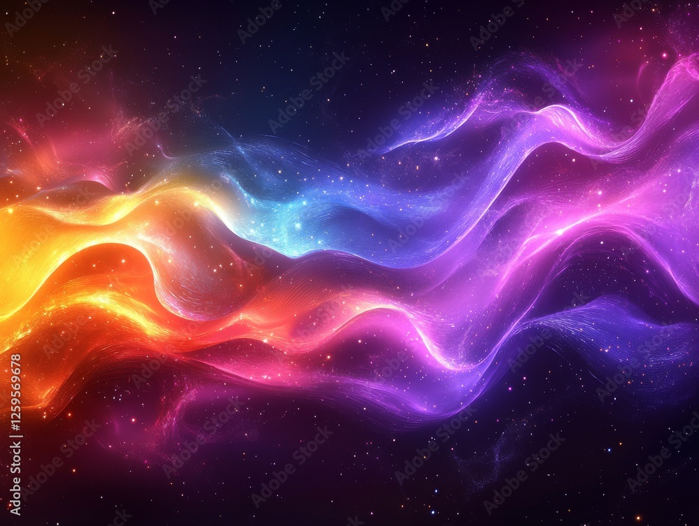 Fototapeta premium Abstract cosmic glowing waves background. Featuring cosmic glowing waves with vivid colors. Emphasizing depth and radiant flow. Ideal for space and artistic themes.