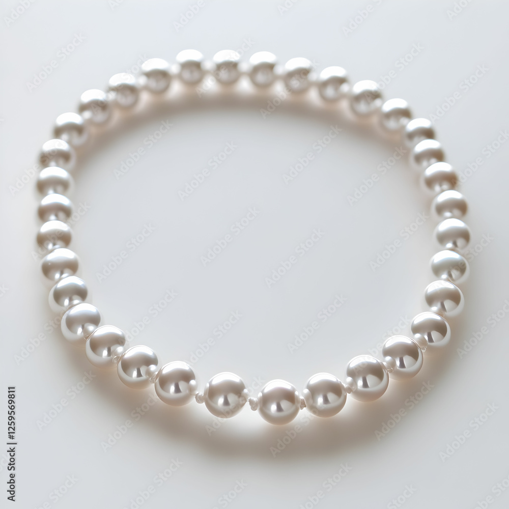 A pearl necklace gracefully displayed on a clean white background A pearl necklace gracefully displayed on a clean white background