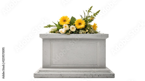 Elegant Stone Memorial with Yellow and White Flowers