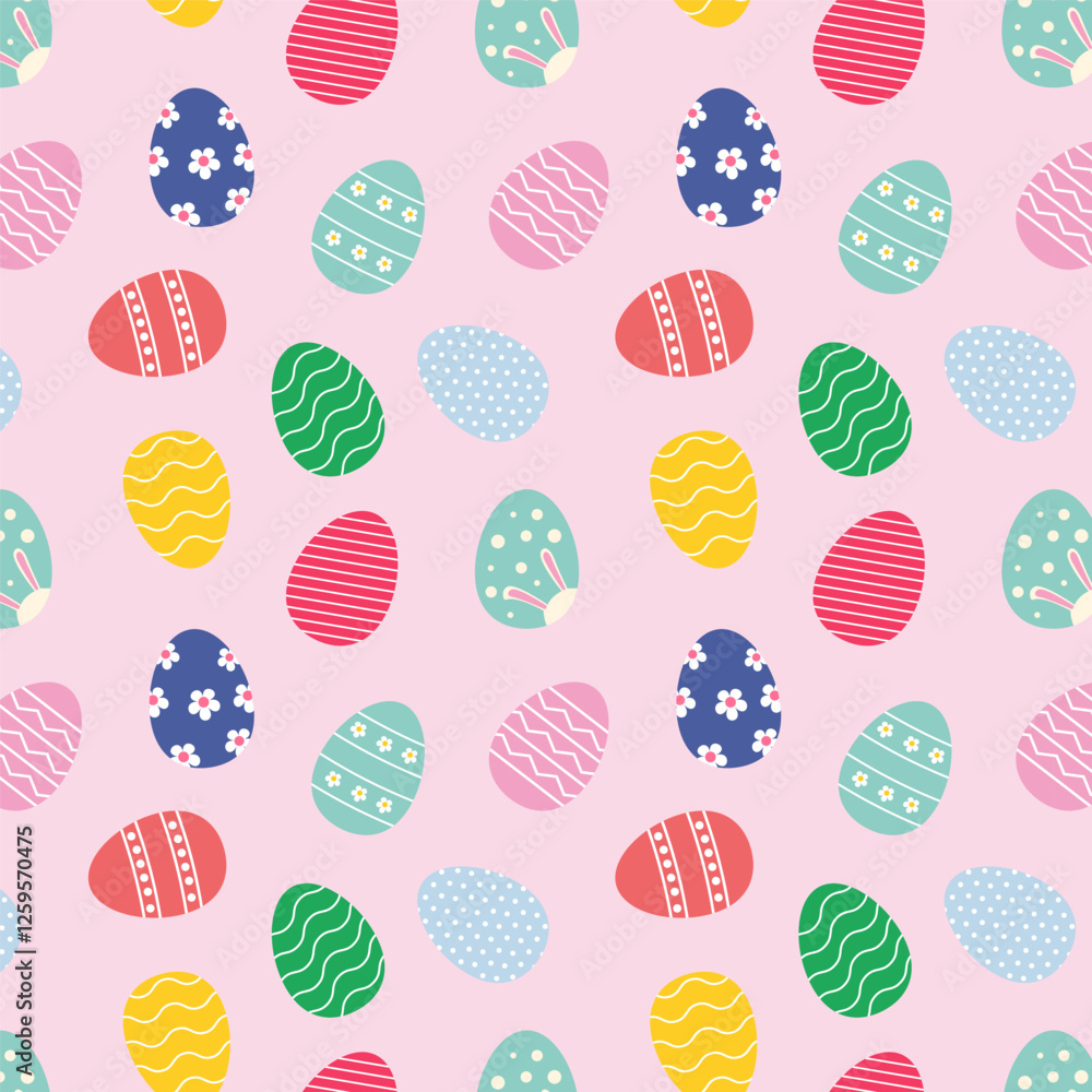 Easter eggs repeat pattern.Cute colorful easter egg seamless pattern isolated on pink background.Vector graphic illustration. Easter eggs repeat pattern.Cute colorful easter egg seamless pattern isolated on pink background.Vector graphic illustration.