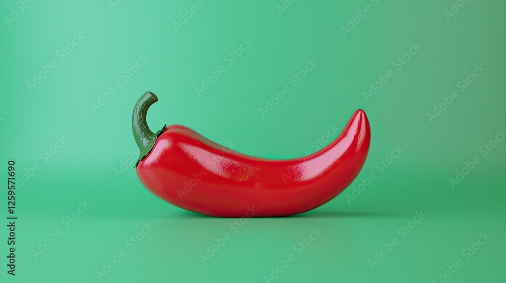 Vibrant red chili pepper resting on a smooth green surface, ideal for culinary presentations Vibrant red chili pepper resting on a smooth green surface, ideal for culinary presentations