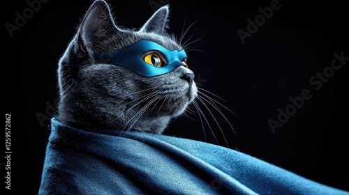 Wallpaper Mural A heroic cat wearing a blue mask and cape, striking a confident pose against a dark background Torontodigital.ca