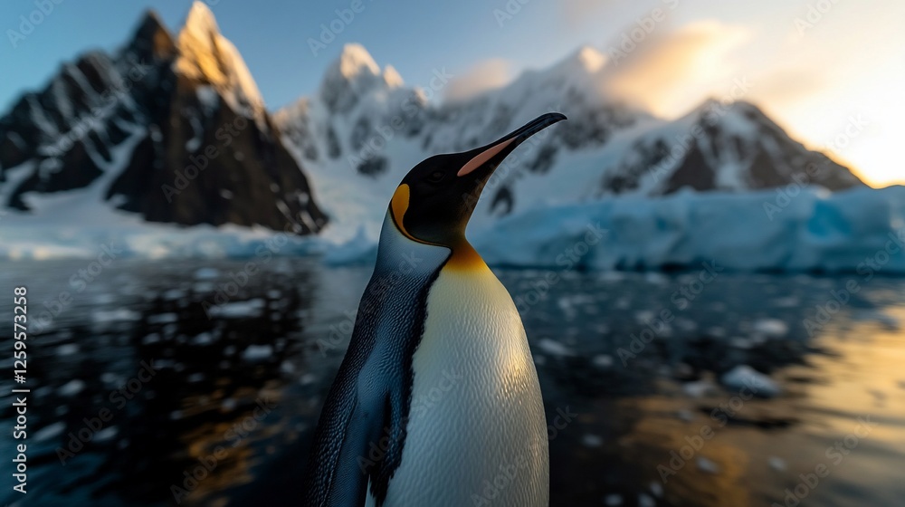 Fototapeta premium Majestic King Penguin at Sunset in Antarctica