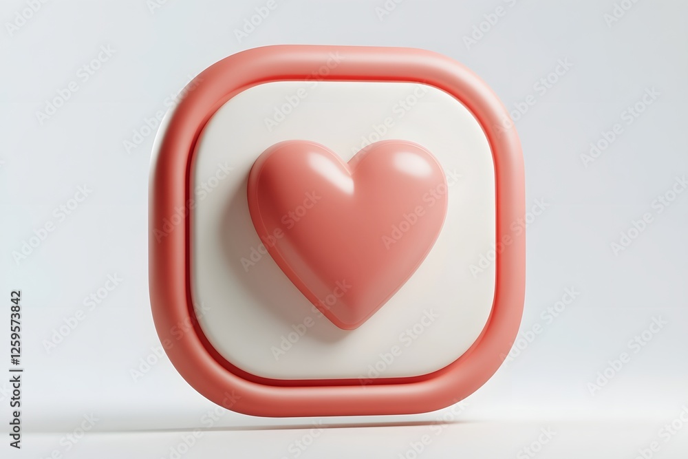 Minimalist 3D Heart Speech Bubble Icon on White Background Minimalist 3D Heart Speech Bubble Icon on White Background