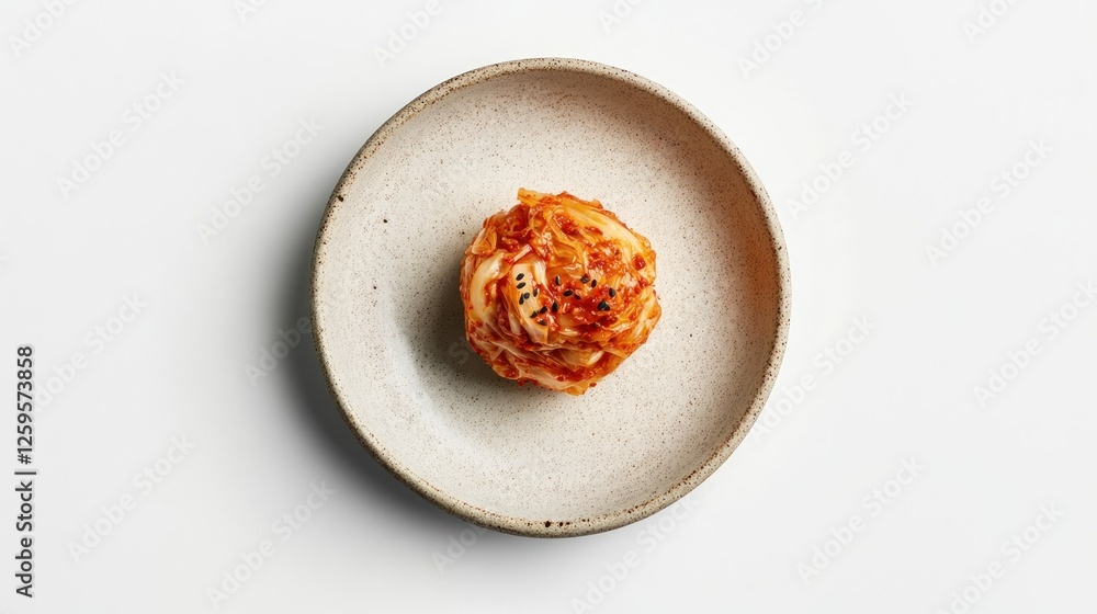 Kimchi on plate, overhead shot, food blog use Kimchi on plate, overhead shot, food blog use