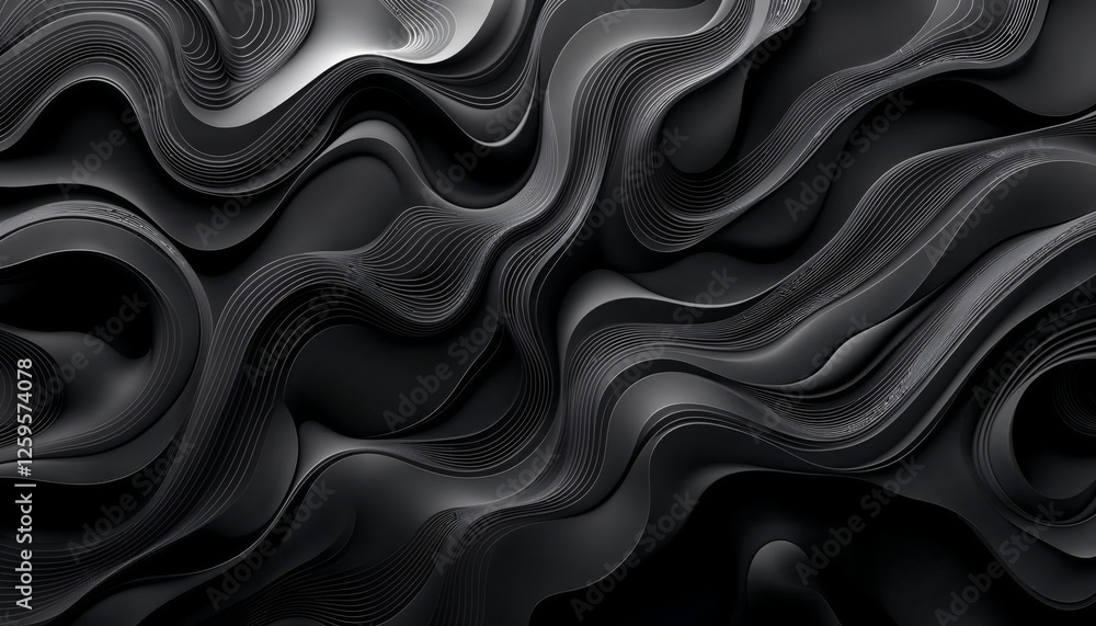 Fototapeta premium Sophisticated Dark Wavy Lines, A Monochromatic Abstract Presentation