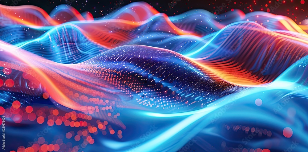 Fototapeta premium Abstract background with wavy pattern and glowing lights