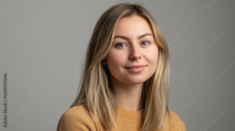 Fototapeta premium Beautiful Young Woman Portrait Blonde Hair Natural Smile Studio Shot Girl Face Lady Girl Model Photo