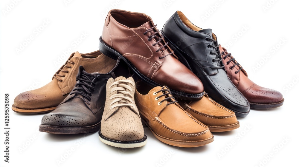 Pile of various men's shoes isolated on a white background. With clipping path Pile of various men's shoes isolated on a white background. With clipping path