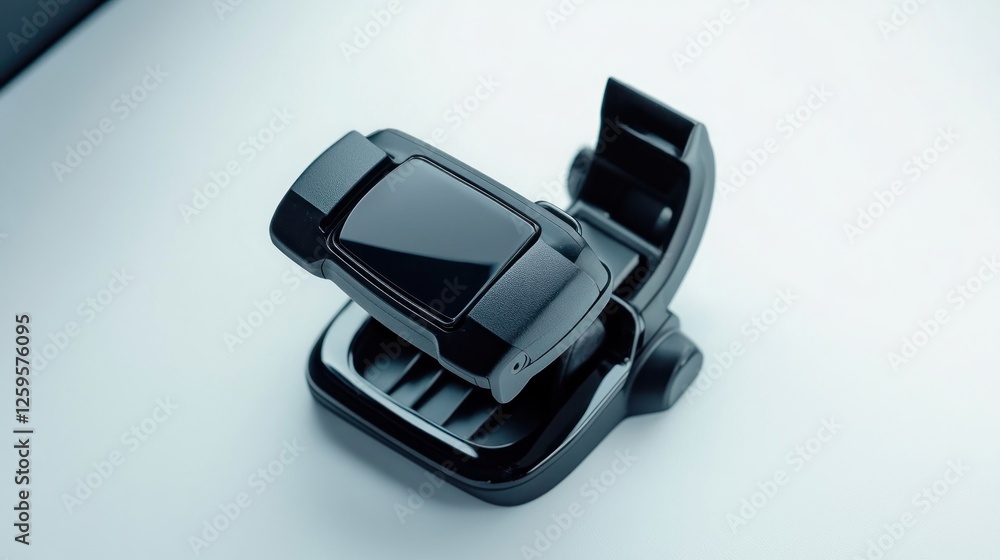 Black smart device on white background, showcasing its features Black smart device on white background, showcasing its features