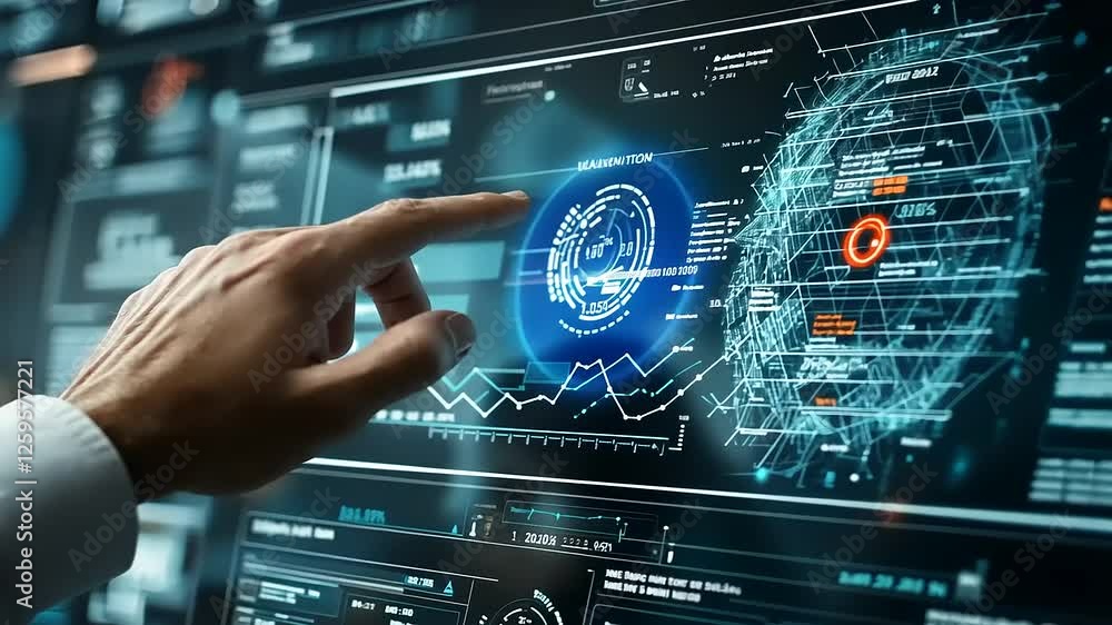 Hand Interacting with Futuristic Data Visualization on a Large Screen Hand Interacting with Futuristic Data Visualization on a Large Screen