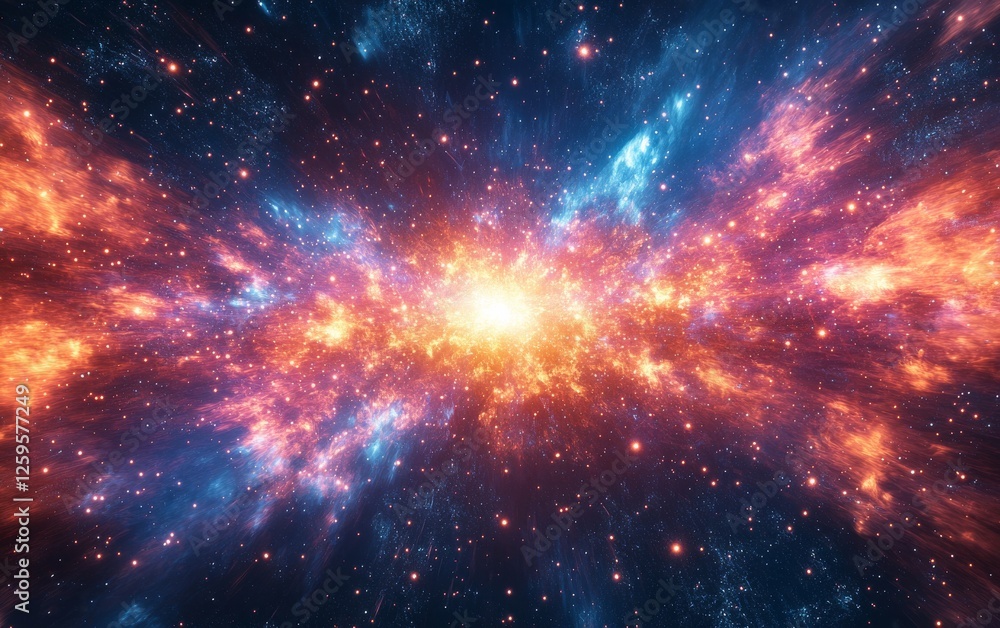 Fototapeta premium Abstract cosmic light explosions background. Featuring cosmic light explosions and vivid colors. Emphasizing motion and depth. Ideal for space and dynamic themes.