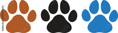 cat or dog paw print flat, icon set. for animal Paw vector foot trail of cat. Dog, puppy silhouette diagonal tracks patterns, showcases design, apps and web isolated on transparent background