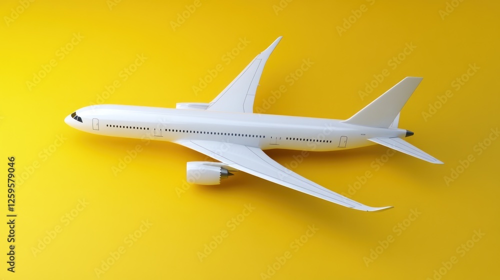 White airplane model on a bright yellow background. White airplane model on a bright yellow background.