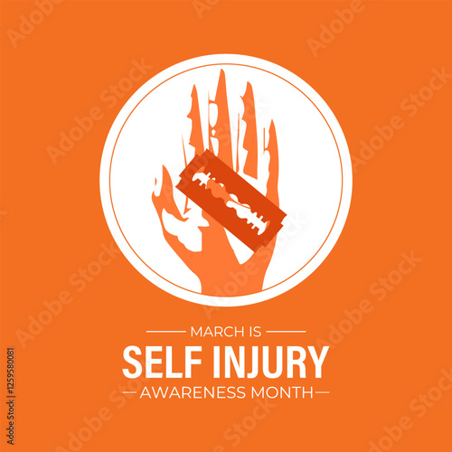 Self-Injury Awareness Month (SIAM) is observed every March to raise awareness and reduce stigma about self-harm. Design for banner, cards, prints, social media, poster, flyer and background design.