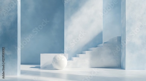 Clear light blue wallpaper with vibrant stair design