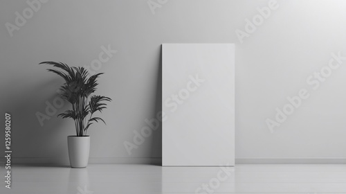 Wallpaper Mural Minimalist Interior Design: Blank Canvas and Potted Plant Torontodigital.ca