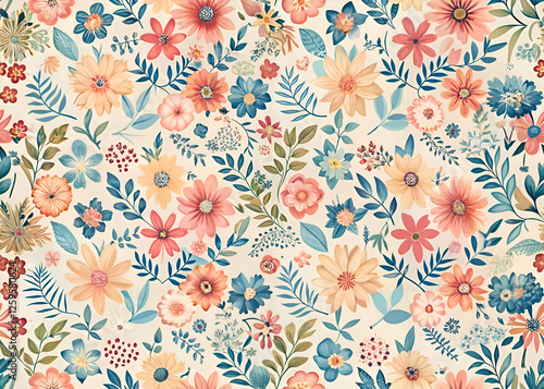 Wallpaper Mural Beautiful Floral Pattern with Pastel Flowers and Leaves Torontodigital.ca