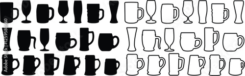 Beer icon in flat, line set. isolated on transparent background toasting cheers beer graphics, editable Glass of beer use in Bar, pub symbol, logo Different style Vector for apps and website