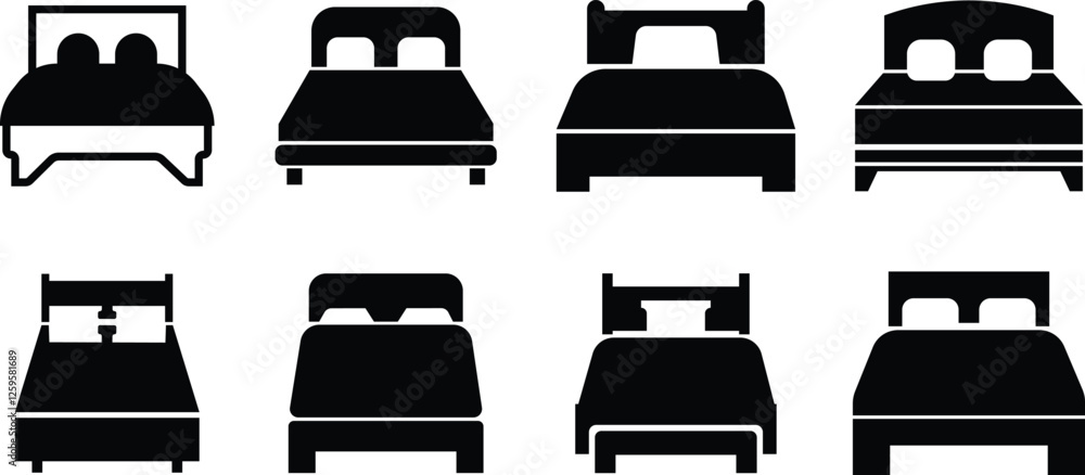 Bed icon in flat style set. isolated on transparent background. sign, symbol of furniture use for sleep night in hotel, hospital and home Accommodation double bed vector for apps and website Bed icon in flat style set. isolated on transparent background. sign, symbol of furniture use for sleep night in hotel, hospital and home Accommodation double bed vector for apps and website