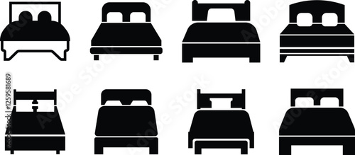 Bed icon in flat style set. isolated on transparent background. sign, symbol of furniture use for sleep night in hotel, hospital and home Accommodation double bed vector for apps and website