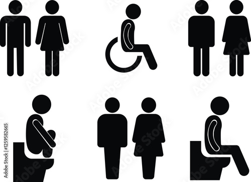 Restroom icon flat set Woman, man public toilet vector for apps or web female and male hygiene washrooms symbol ladies and gentlemen WC bathroom UI icon doorplate isolated on transparent background