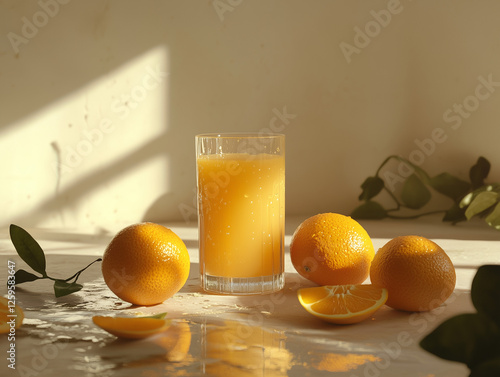fresh orange juice and oranges