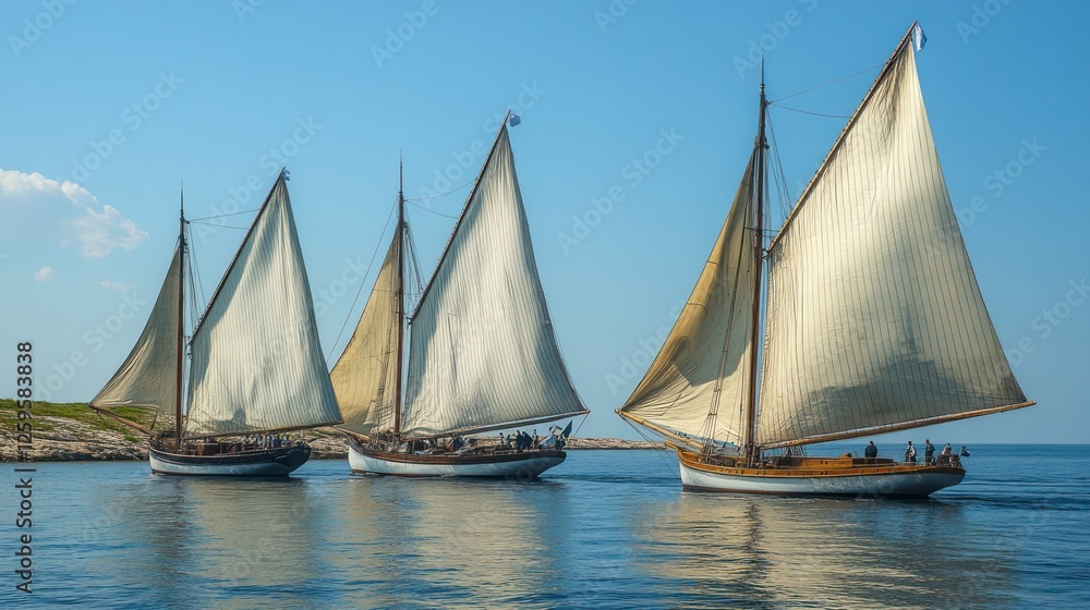 Fototapeta premium Coastal Sailing Regatta Classic yachts race near island