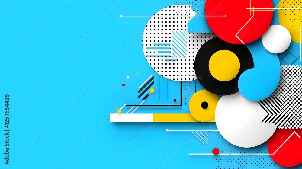 Obraz premium Vibrant Abstract Geometric Shapes in Bold Colors on Blue Background