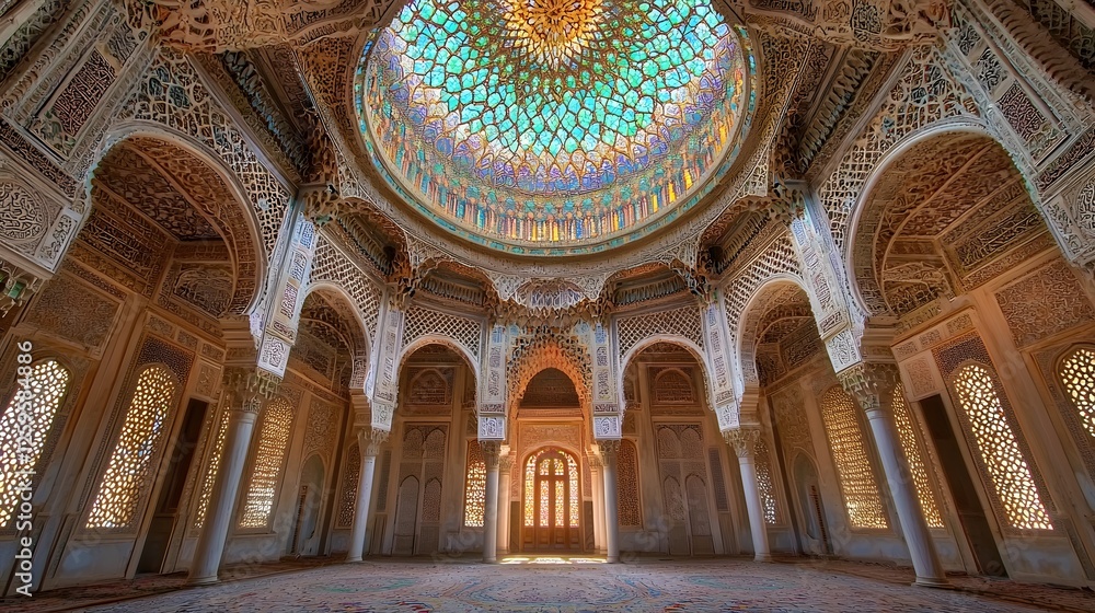 Obraz premium Majestic Interior of Ornate Historic Building with Colorful Ceiling