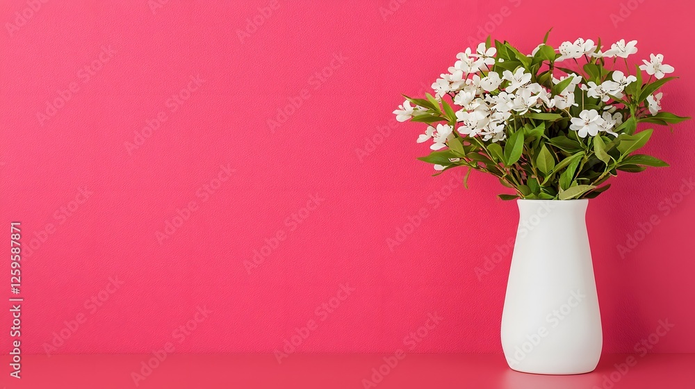 custom made wallpaper toronto digitalWhite Flowers in White Vase Against Bright Pink Background