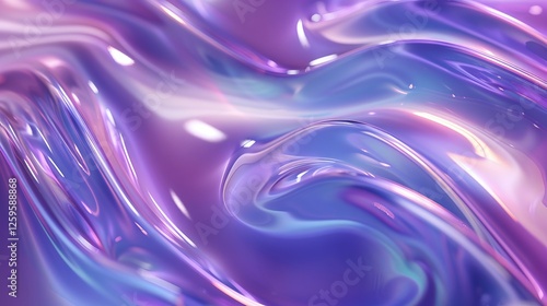 Abstract 3d shiny plastic waves with purple and blue textures, lustrous liquid wavy background with dynamic illumination and reflective lights, modern render illustration