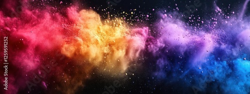 A colorful powder explosion with vibrant colors and particles