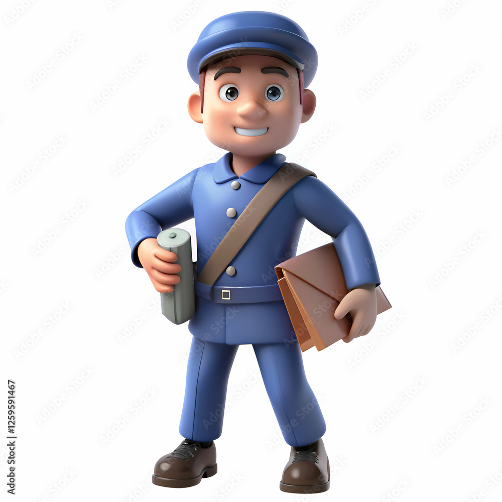 Smiling Cartoon Mailman Delivering Letters and Packages Smiling Cartoon Mailman Delivering Letters and Packages