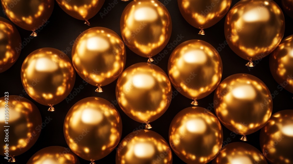 Golden balloons on dark background, celebration, festive Golden balloons on dark background, celebration, festive