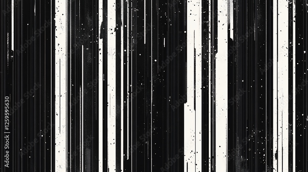 Obraz premium Abstract monochrome glitch texture with vertical lines and noise.
