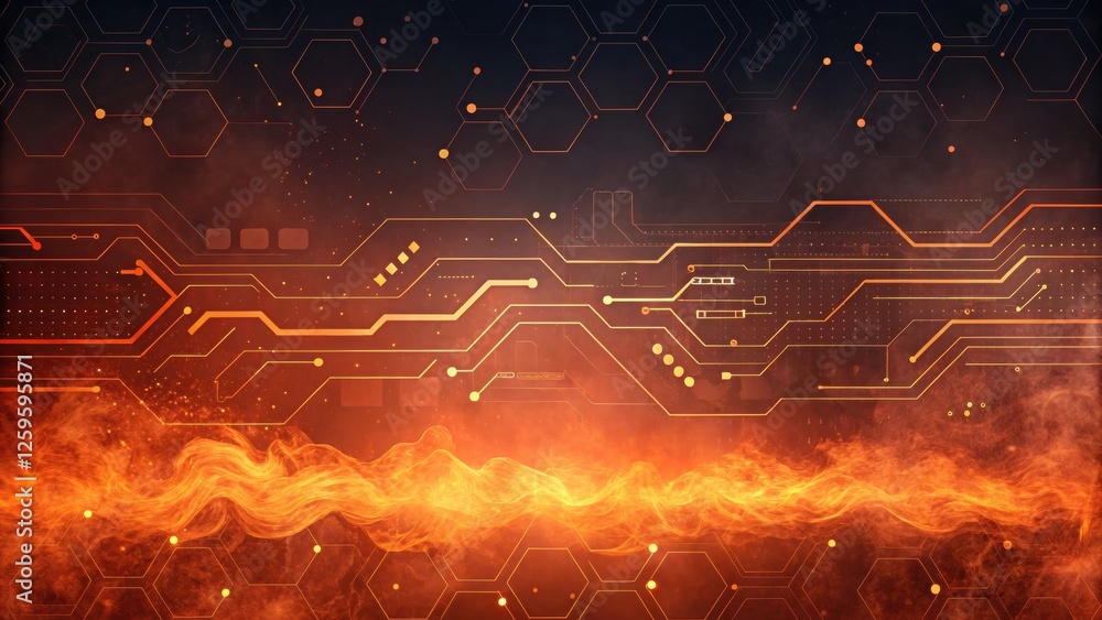 Obraz premium Futuristic and technology background concept, Abstract digital circuit with fiery elements