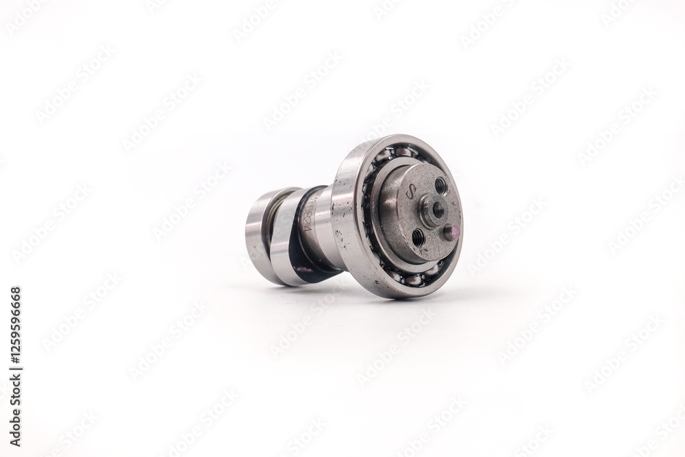 Camshaft motorcycle Motorcycle spare parts isolated on white background Camshaft motorcycle Motorcycle spare parts isolated on white background