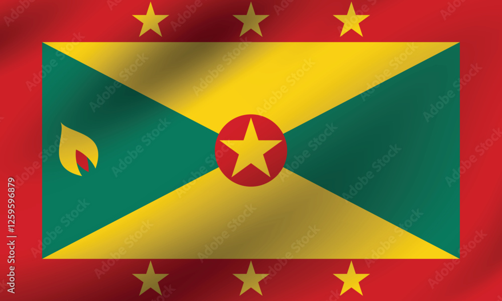 Flag of Grenada. Grenada flag official size and color standards digital vector illustration. Waving flag. Flag of Grenada. Grenada flag official size and color standards digital vector illustration. Waving flag.