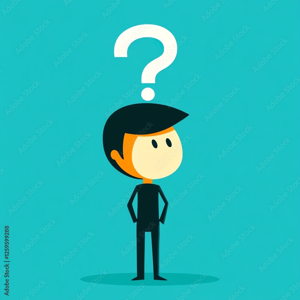 A curious character stands with hands on hips, contemplating a question, represented by a floating question mark above his head. A curious character stands with hands on hips, contemplating a question, represented by a floating question mark above his head.