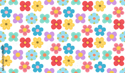 Seamless pattern with abstract summer colored flowers, vector eps10 illustration