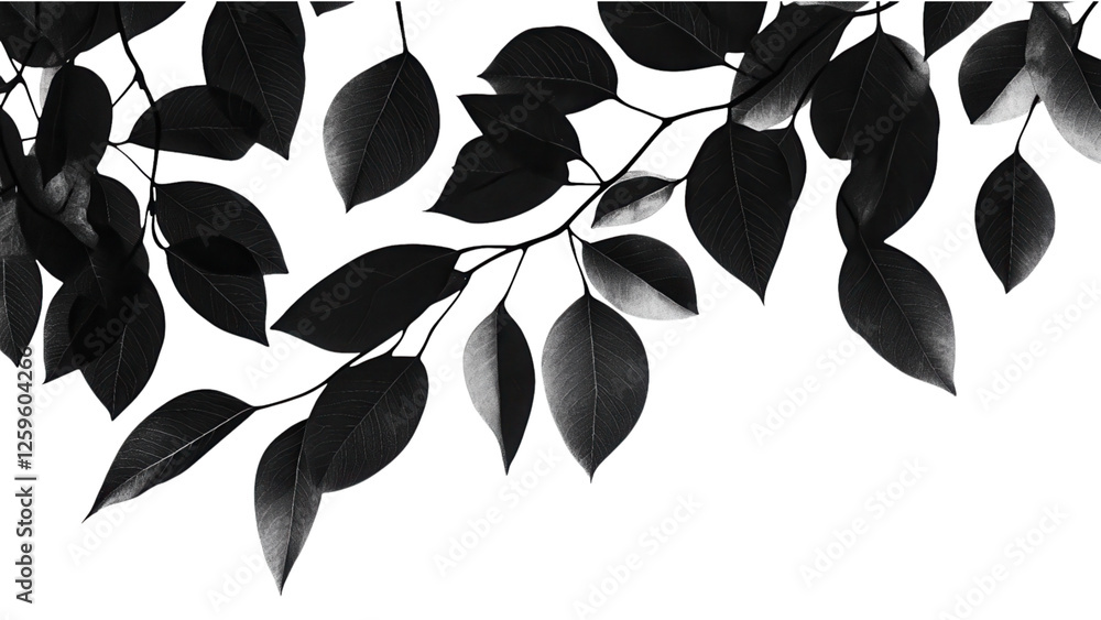 Black Toned Artistic Tree Leaves, intricate leaf patterns, rich textures, transparent backdrop, suitable for graphic design and digital art Black Toned Artistic Tree Leaves, intricate leaf patterns, rich textures, transparent backdrop, suitable for graphic design and digital art