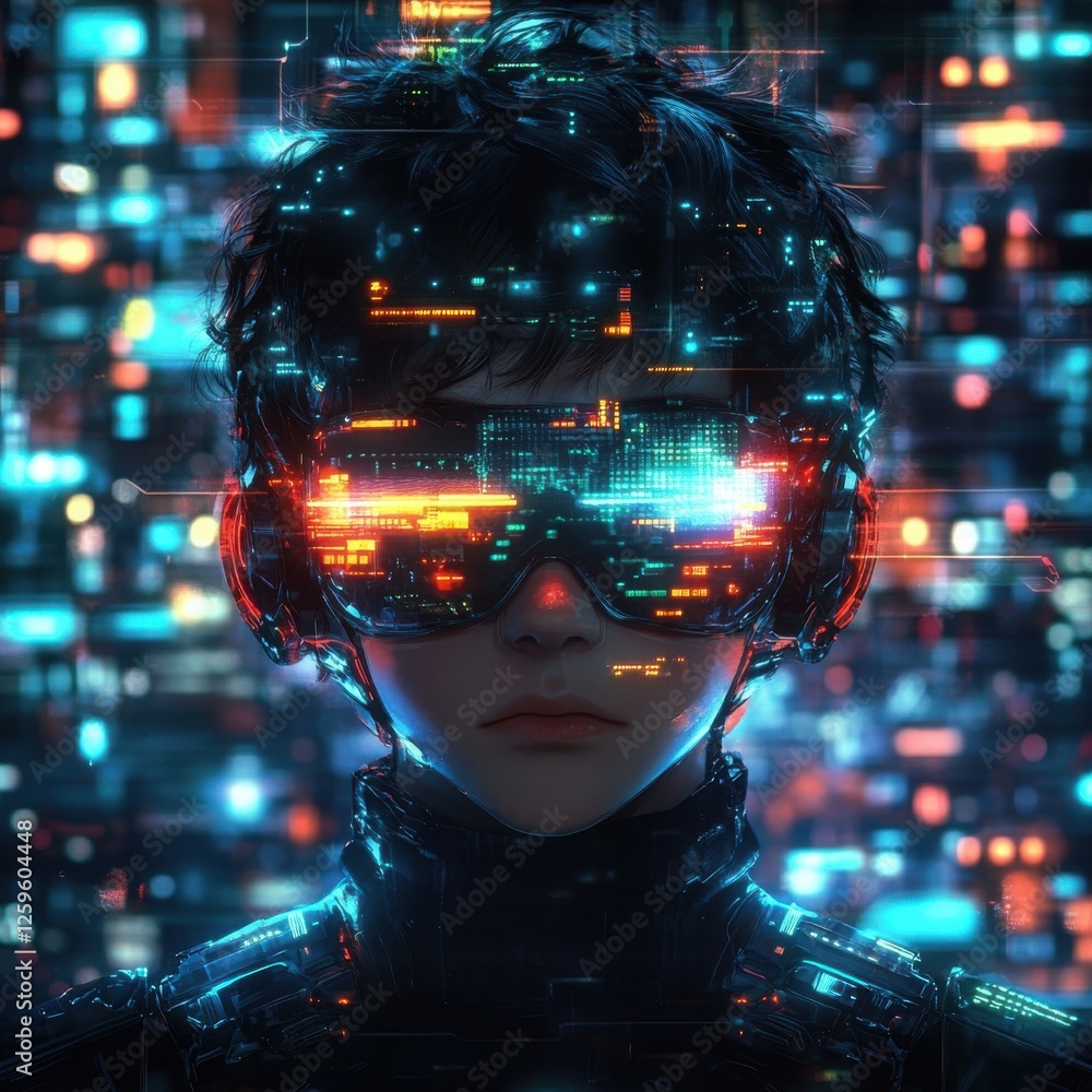Futuristic Character in Cybernetic Landscape with Innovative Technology and Glowing Visual Effects Depicting a High-Tech World Futuristic Character in Cybernetic Landscape with Innovative Technology and Glowing Visual Effects Depicting a High-Tech World