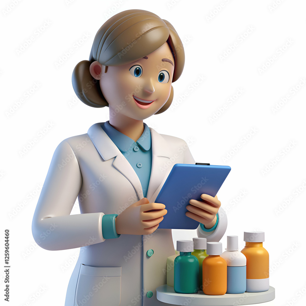 3D Illustration of a Female Doctor Checking Medical Supplies 3D Illustration of a Female Doctor Checking Medical Supplies
