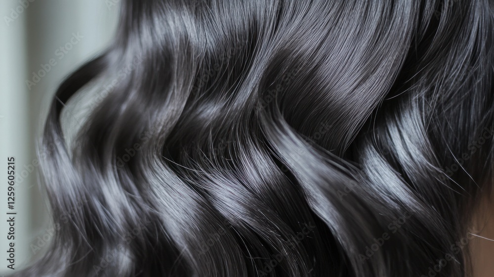 Fototapeta premium Close-up of Luxurious Shiny Black Wavy Hair with Elegant Reflections