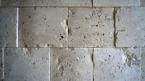 Close-Up Photograph of Travertine Stone, Revealing Unique Textures and Natural Variations for Architectural and Design Inspiration. photo