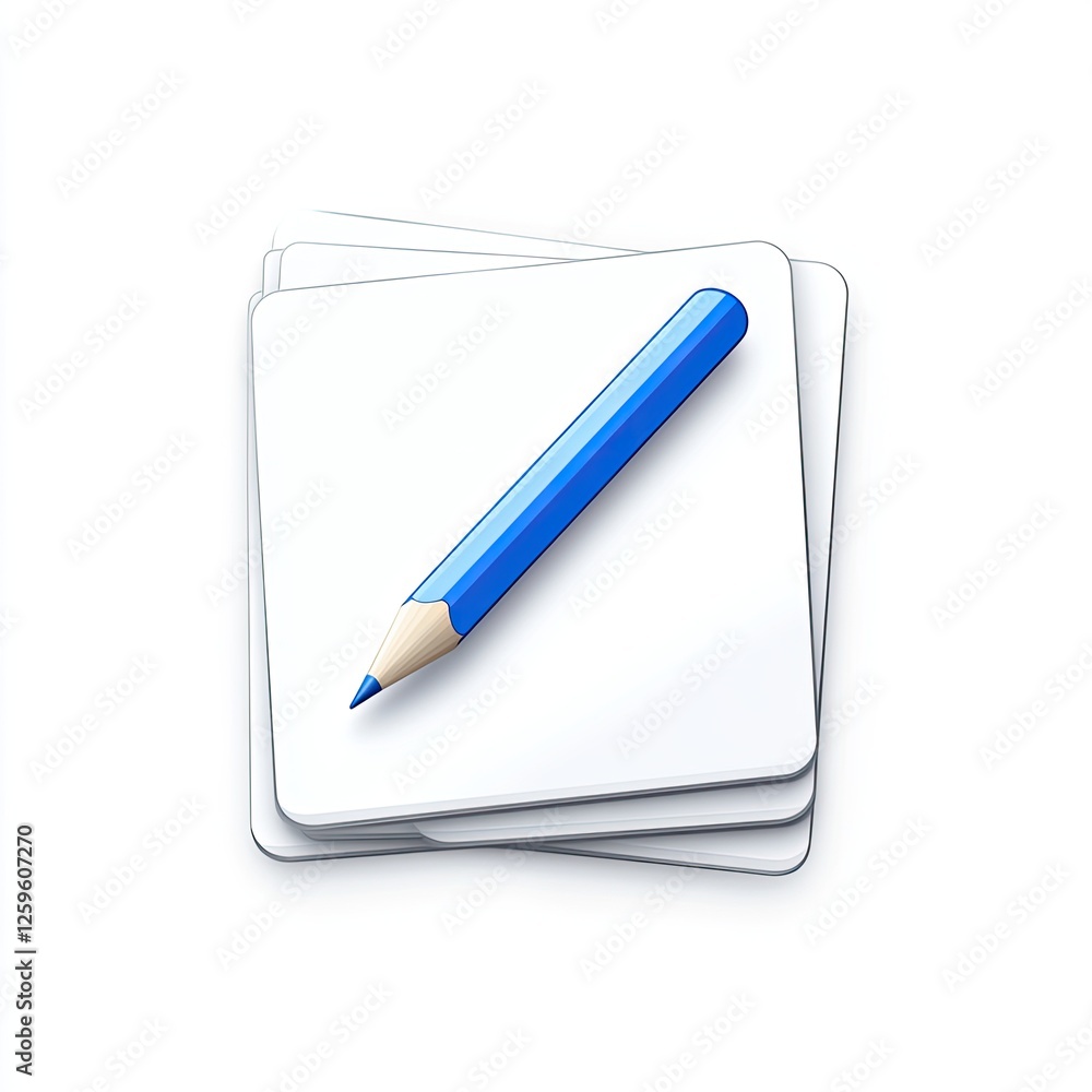 Blue pencil on stack of white notes Blue pencil on stack of white notes